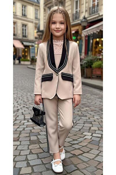 Riccotarz Girl's Stone-Embellished Collar and Stripe Embroidered Jacket and L...