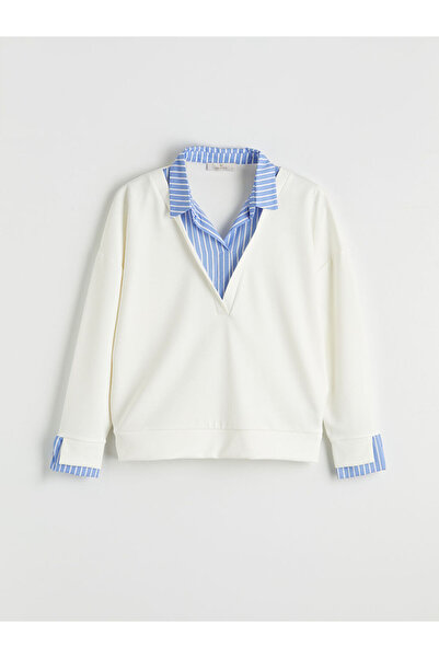 LC Waikiki ΝΕΑ ΣΕΖΟΝΑ ΑΠΟ ΤΗΝ GÜLİS GİYİM Μπλε Φούτερ Γιακάς πουκαμίσου g Ριγ...