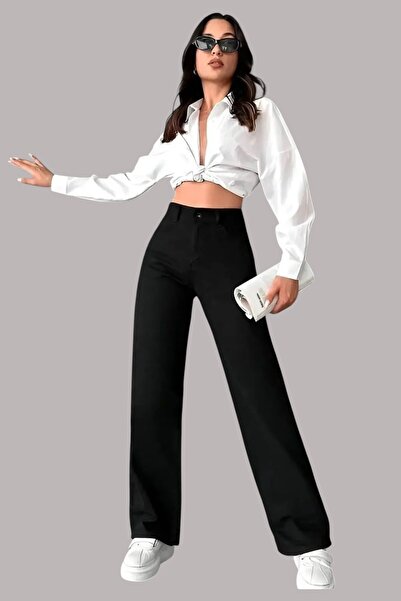 Livik Bold Women's Black Extra High Waist Flexible Loose Wide Leg Jeans