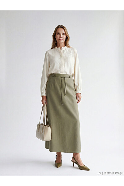 LC Waikiki Ozmarka New Season Plus Size Elastic Waist Dobby Skirt