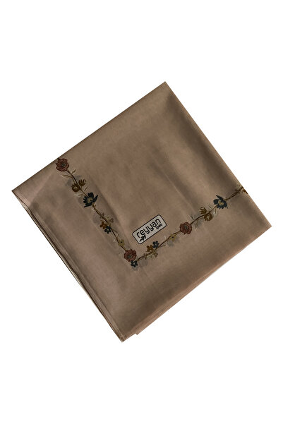 REYYAN İpek Kahve Kenar Çiçekli Somon Yazma 100 cm