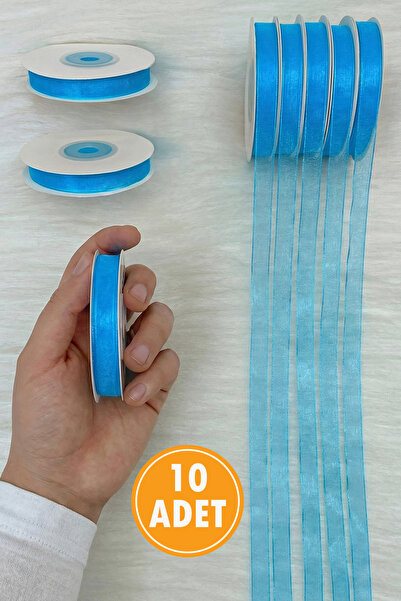 ZEYMERADE 10 Adet Organze Tül Kurdele Sünnet Mavi 1cm 22mt, Bohça, Çeyiz, Hed...