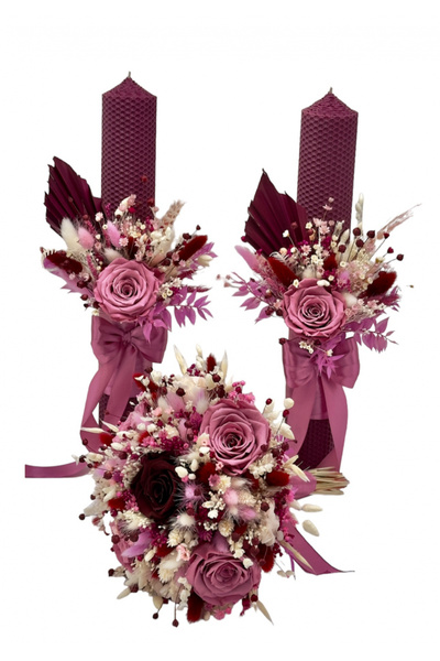 Eventissimi Λαμπάδα γάμου/βάπτισης – 40 cm, φυσικό κερί, διακόσμηση: αποξηραμ...