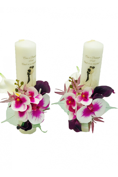 Eventissimi Set lumanari nunta cu flori real touch mire mireasa multicolor