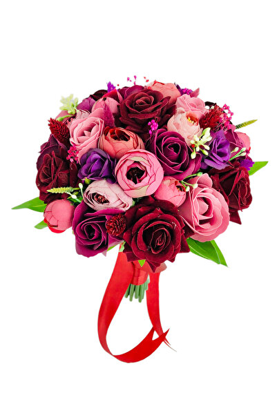 Eventissimi Buchet mediu cu trandafiri bujori si plante uscate visiniu