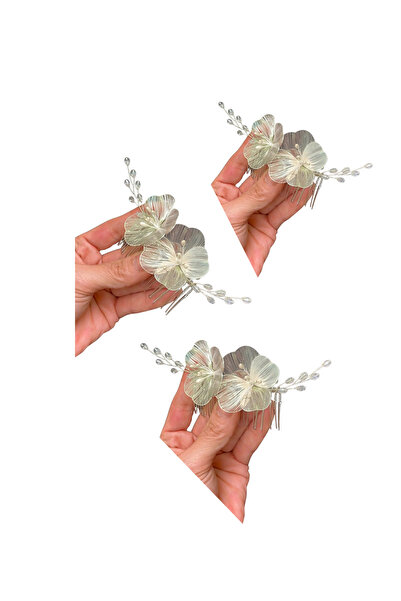Asensa 3 Μεταλλικά Αξεσουάρ Νύφης με Λουλούδια