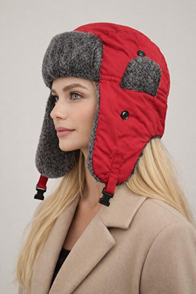 Şirin Giyim Aksesuar Pilot Hat Furry Ski Dark Red - Women's Fur Russian Beret