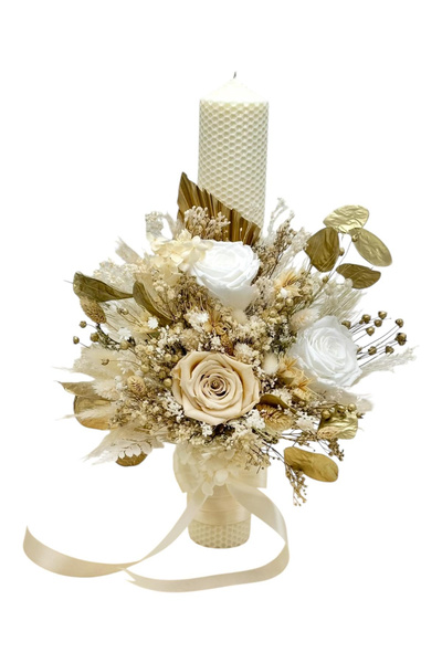 Eventissimi Λαμπάδα γάμου/βάπτισης – 40 cm, φυσικό κερί κηρήθρας, διακόσμηση:...