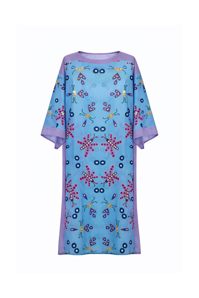 Le Monade Dreams Kelebek Desenli Mavi Renkli Şifon Plaj Elbisesi