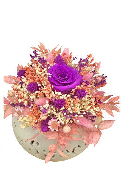 Eventissimi Aranjament floral cu trandafir criogenat si plante uscate in vas ...