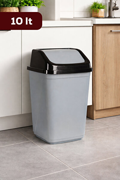 Porsima 0100 Gray-Black Trash Can with Lid - Favorite Bathroom and Kitchen Tr...