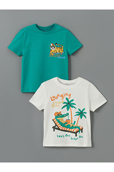 LC Waikiki RMZ GİYİM FARKIYA تي شيرت مطبوع عليه طوق روبا للأولاد، عبوة من قطعتين
