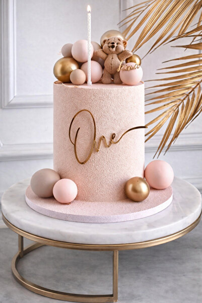 Ege Concept Life Gold Ayna Pleksi ONE Yazılı Pasta Süsü - 1 Yaş Doğum Günü, P...