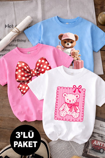 twins tailors Μπλουζάκι για κορίτσια με στάμπα αρκουδάκι και κόκκινη κορδέλα,...