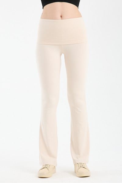 HDM Kadın Beli Katlamalı Fildişi İspanyol Paça Tayt - H5989