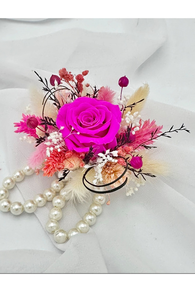 Eventissimi Corsaj bratara cu miniroza criogenata si plante naturale uscate r...