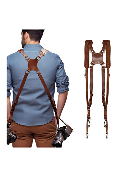 HERCHR X-shaped design carrying strap for two cameras, HERCHR, vintage leathe...