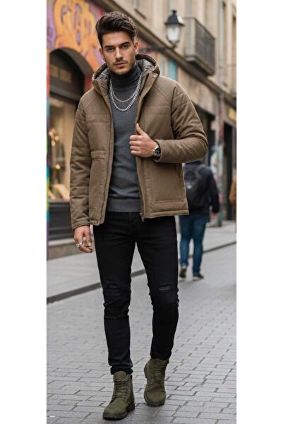 ayza butik Erkek Kapüşonlu Spor Mont