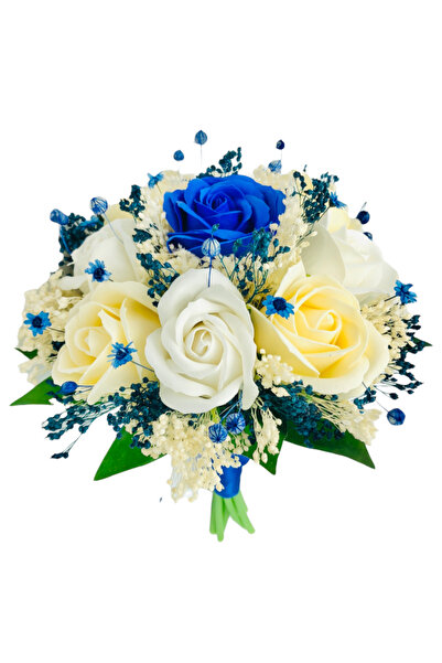 Eventissimi Buchet mic cu trandafiri si floarea miresei albastru regal multic...
