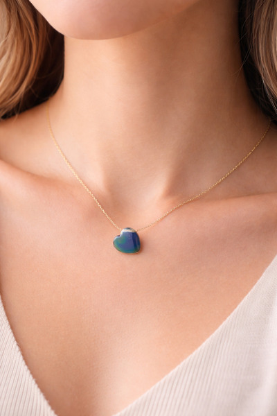 Auryne Jewelry 925 Ayar Gümüş His Taşı Kalp Kolye 14 Ayar Altın Kaplama Gümüş...