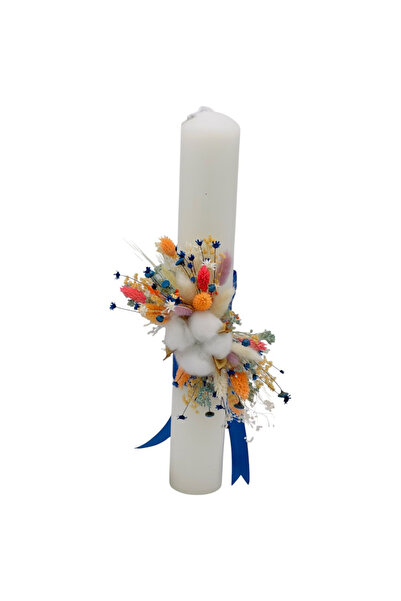 Eventissimi Lumânare cununie/botez – 40 cm, ceară naturală, decor: plante usc...