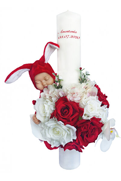Eventissimi Wedding/christening candle – 40 cm, natural wax, decoration: deco...