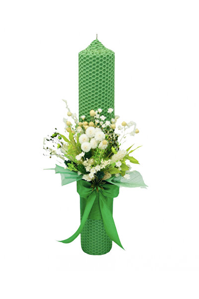 Eventissimi Wedding/christening candle – 35 cm, natural honeycomb wax, decora...