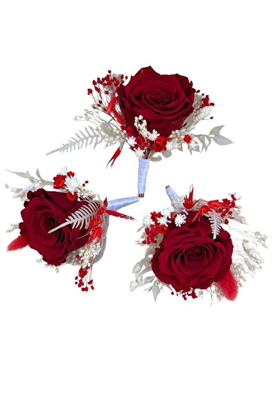 Eventissimi Set of 3 large red roses chest flowers, cockades