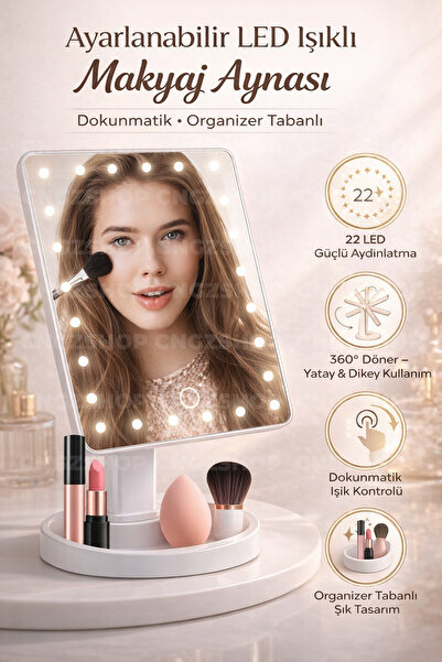 CNGZSHOP Ayarlanabilir LED Işıklı Makyaj Aynası | Dokunmatik, Organizer Tabanlı