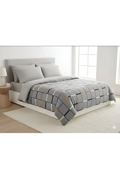She&Co Double Elastic Sheet Duvet Cover Set - Gray Checked