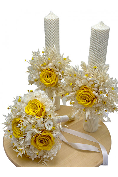 Eventissimi Wedding/christening candle – 22 cm, natural wax, decoration: drie...