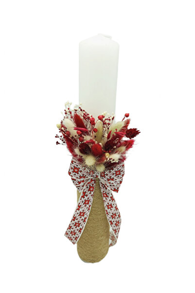 Eventissimi Lumânare cununie/botez – 40 cm, ceară naturală, decor: plante usc...