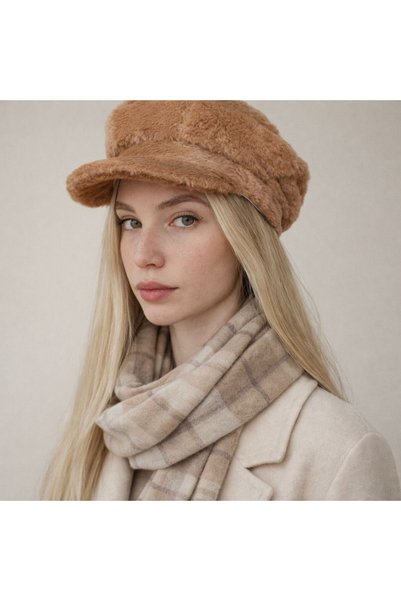Şirin Giyim Aksesuar Beanie Hat Women's Soft Textured Plush - with Brim