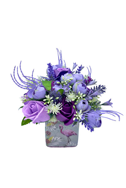 Eventissimi Aranjament cu trandafiri si bujori in vas ceramic lila