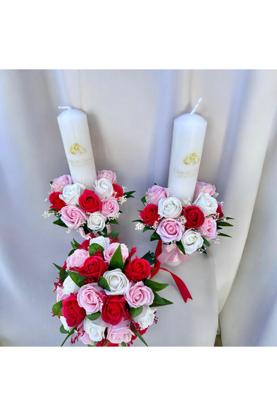 Eventissimi Lumânare cununie/botez – 40 cm, ceară naturală, decor: plante usc...