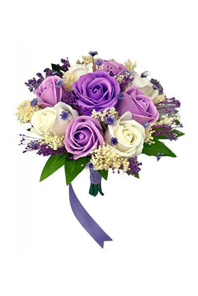 Eventissimi Buchet mic cu trandafiri si floarea miresei lila crem