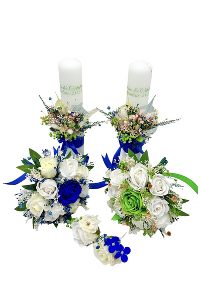 Eventissimi Lumânare cununie/botez – 25 cm, ceară naturală, decor: plante usc...