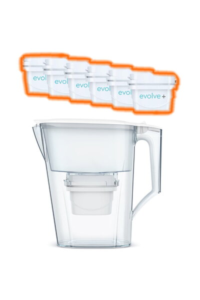 LAICA 6 filtre de apa Evolve + Cana filtranta Aqua Optima Liscia, alb, 2,5 litri