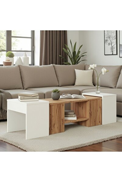 Misterium Axis 3'lü Zigonlu Orta Sehpa Seti - Atlantik Çam Beyaz