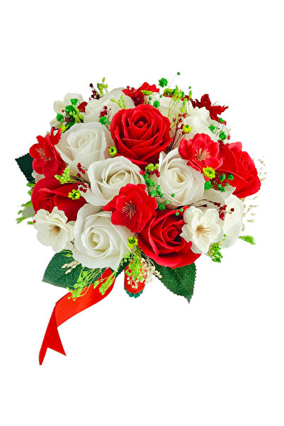 Eventissimi Medium bouquet with roses, cherry blossoms and red and white brid...