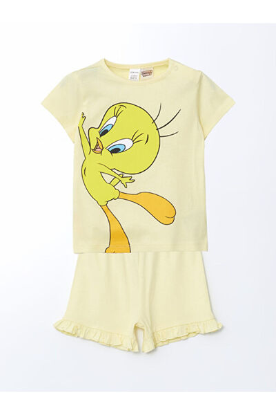 LC Waikiki RMZ GİYİM FARKIYA طقم بيجامة بناتي مطبوع عليه تويتي مع شورت