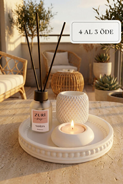 ZURİ DESİGN Beton Tasarım Bambu Çubuklu Oda Parfümü ve Biblo Seti Dekoratif Set