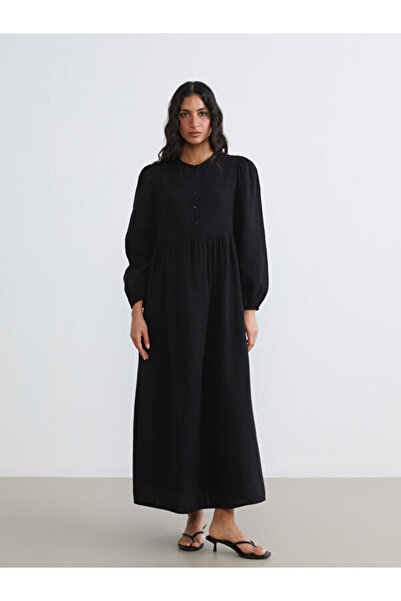 LC Waikiki Rmz Gi̇yi̇m Farkiyla Zero Roba Collar Balloon Sleeve Muslin Dress