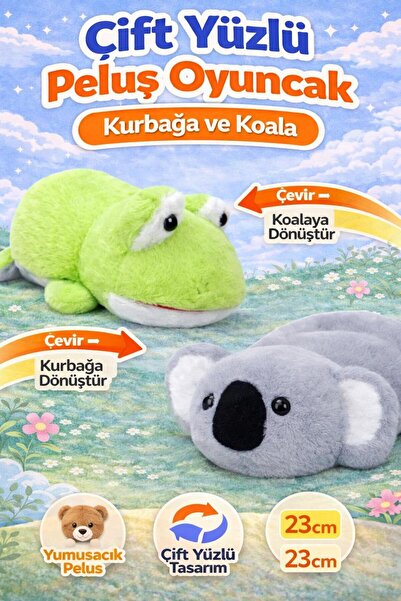 hak-iş oyuncak Dönüşebilen Çift Taraflı Peluş Oyuncak – Kurbağa / Koala – 23 cm