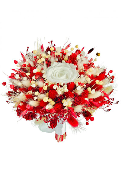 Eventissimi Buchet mediu cu trandafiri si flori uscate alb rosu