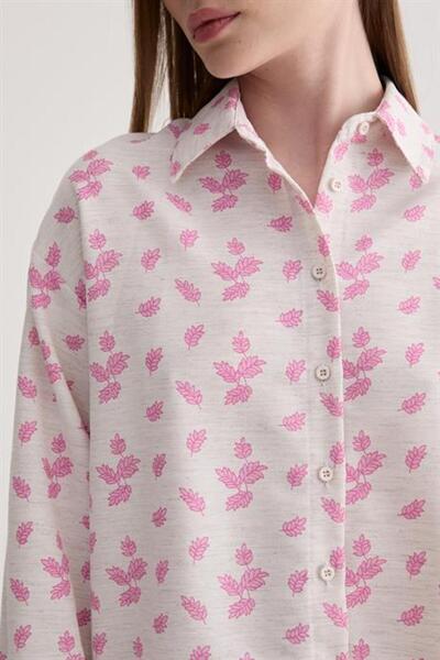 LEVURE Linen shirt with a leaf print - Made in Turkey