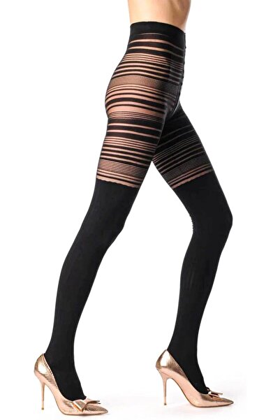 Pinky Tights for Women with Half Black and Half Striped Pattern, Ultra Soft &...