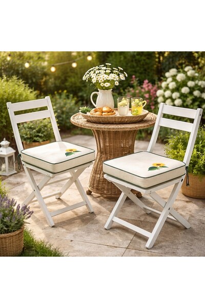 shules collection Sunflower Embroidered Chair Cushion 40X40X5 cm Panama Linen...