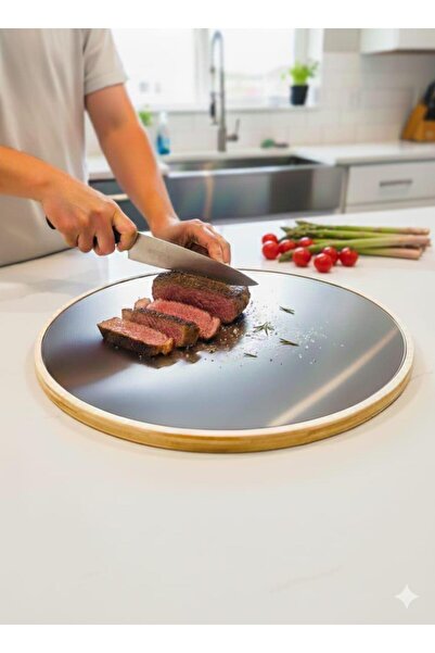 Ahlat Store Stainless Steel Double Sided Cutting Board Wood
