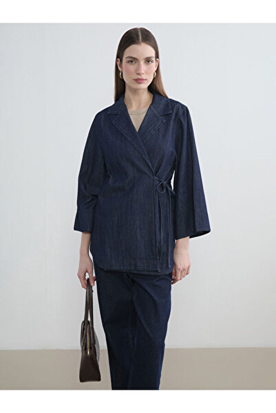 LC Waikiki Rmz Gi̇yi̇m Farkiyla Women's Jean Jacket with Tie Detail